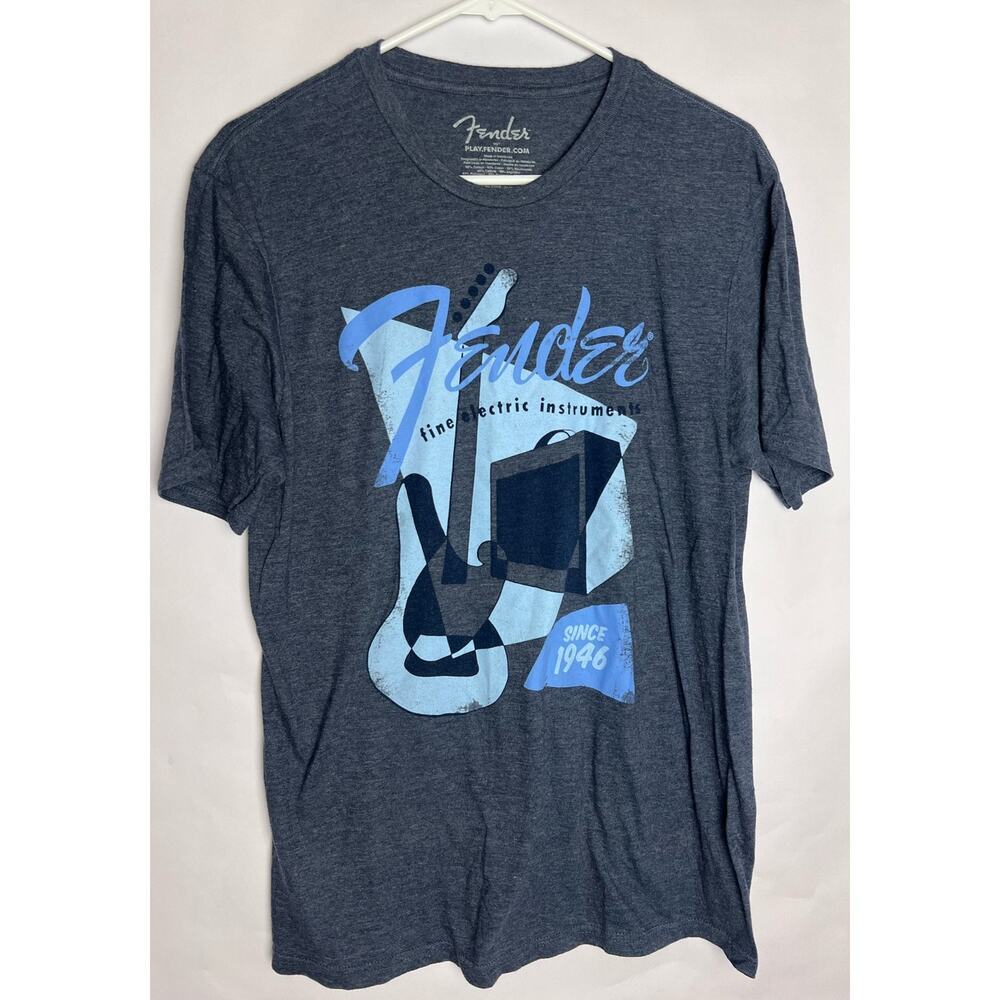 Fender Guitar Graphic Tee Short Sleeve T-Shirt Blue, Men's Size Medium
